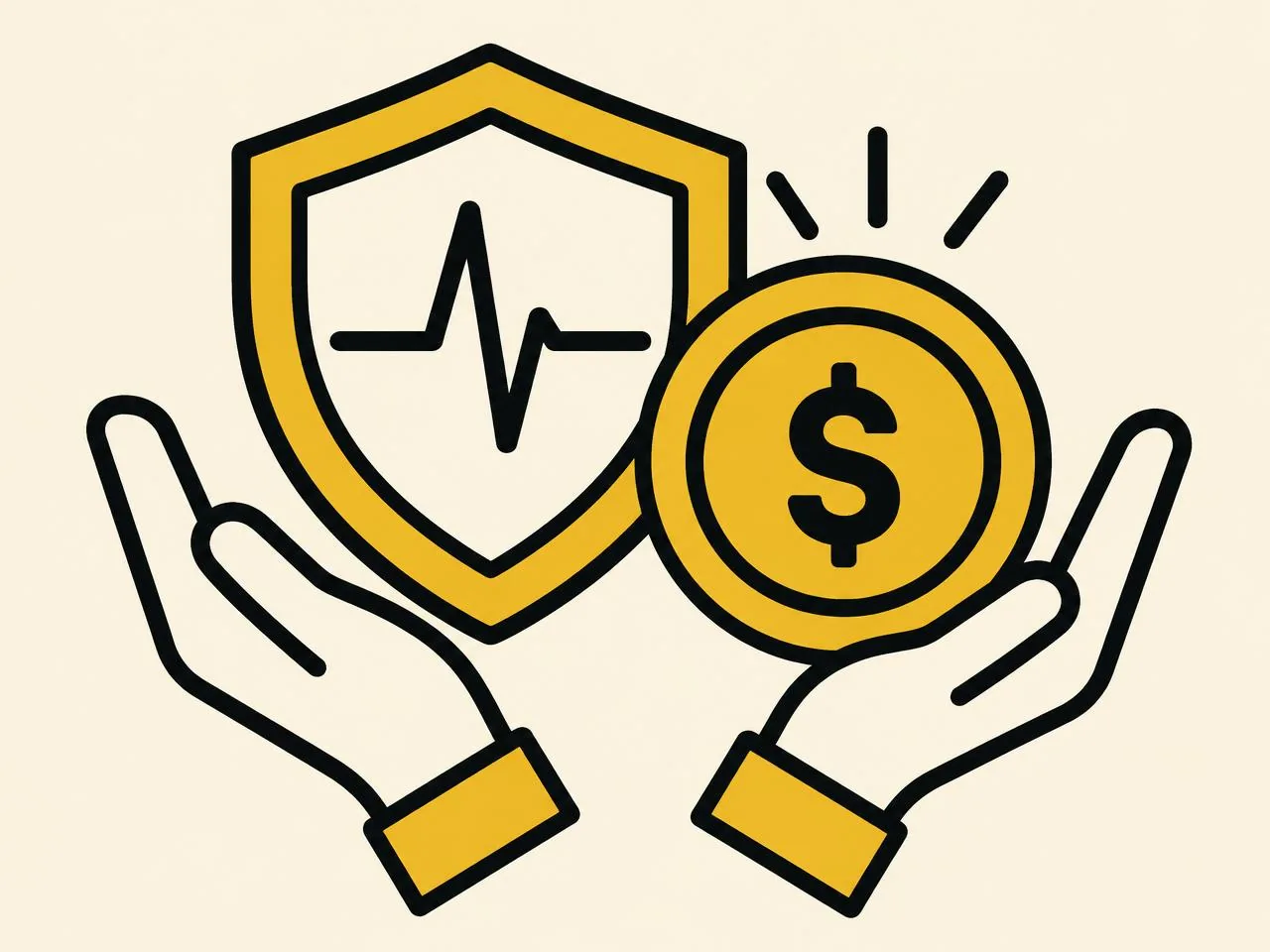 Illustration of a heartbeat shield beside a lump-sum payment